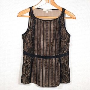 Ann Taylor Loft Women's Black Lace Peplum Style Top Size 0 EUC